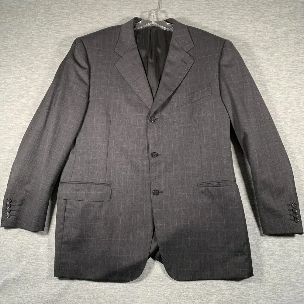 Canali Suit Jacket Mens 56R Gray Plaid Wool 3 Button Sport Coat Made In Italy